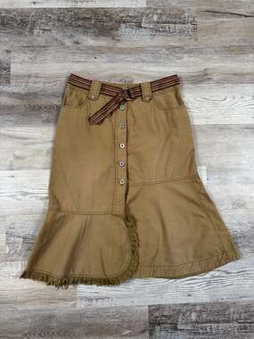 Vintage Y2K Oilily Khaki Button Front Midi Skirt Fringe Hem Boho Fall Indie M